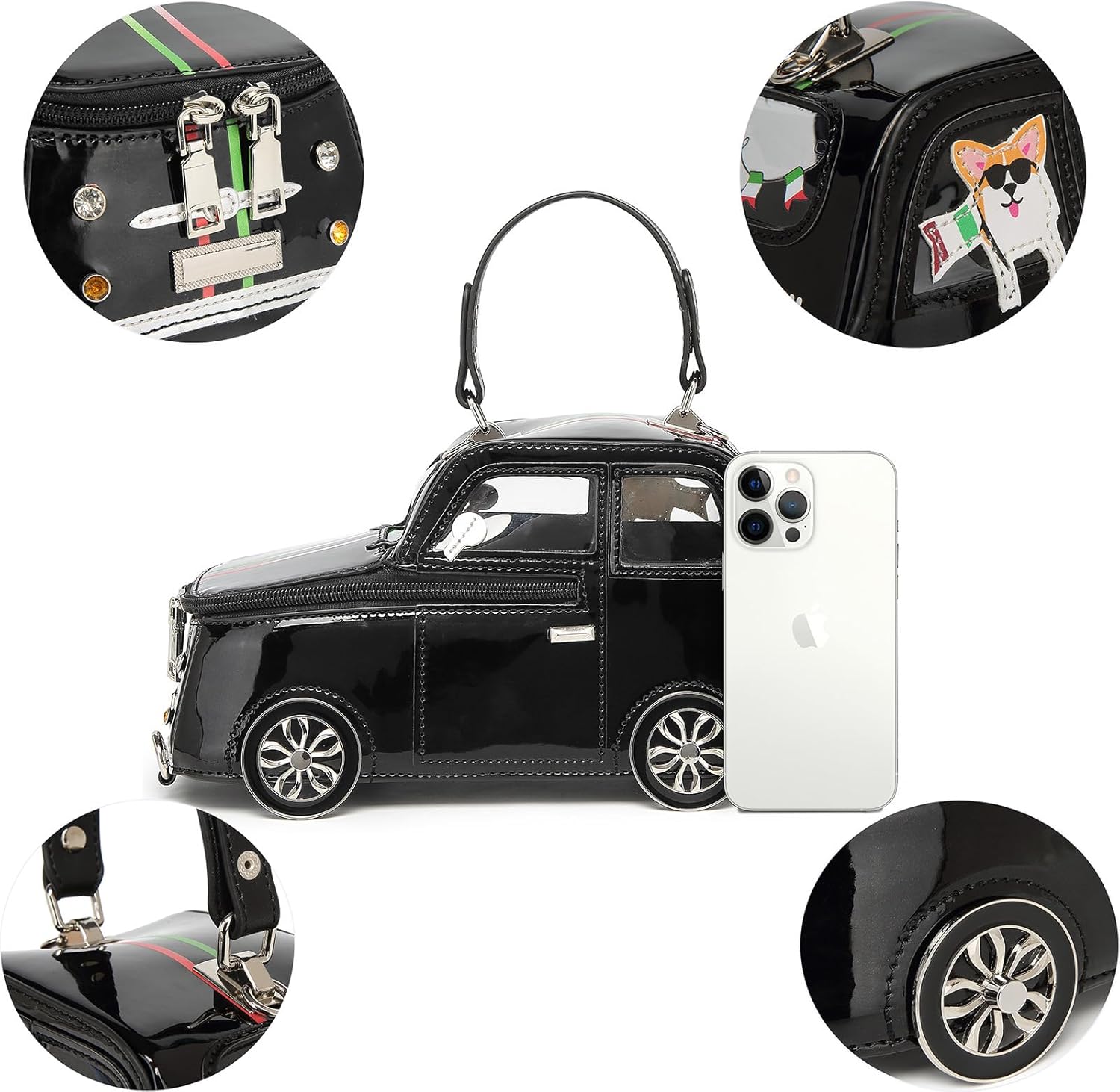 Women PU Leather Car Shaped Chain Shoulder Bag Handbag Purse - Image 8