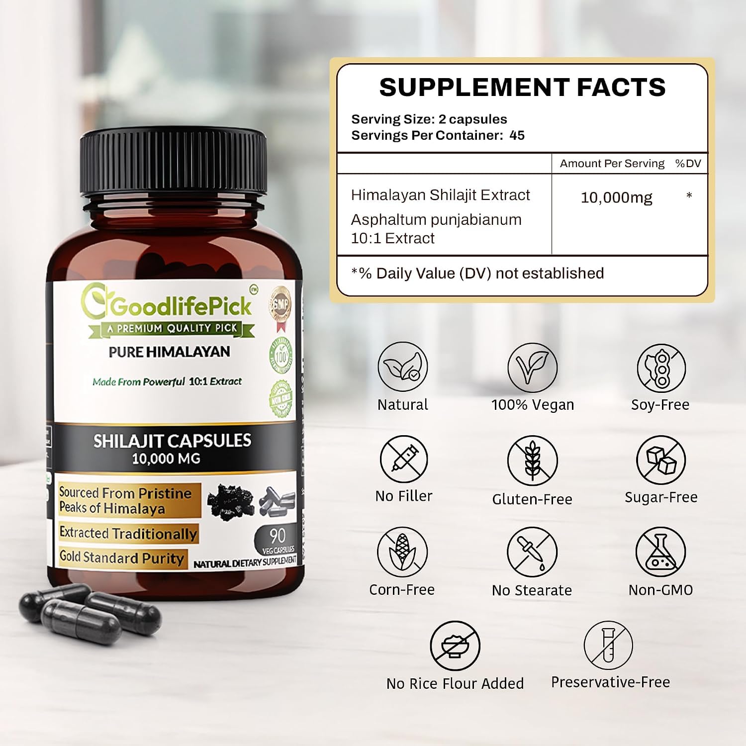 Pure Himalayan Shilajit Capsules.Maximum Strength Natural Shilajit Rich in Trace Mineral & Fulvic Acid.High Altitude Sourcing. Vegan NonGMO 90ct. Extracted Traditionally No Stearate No Rice Flour — Amazon image 4