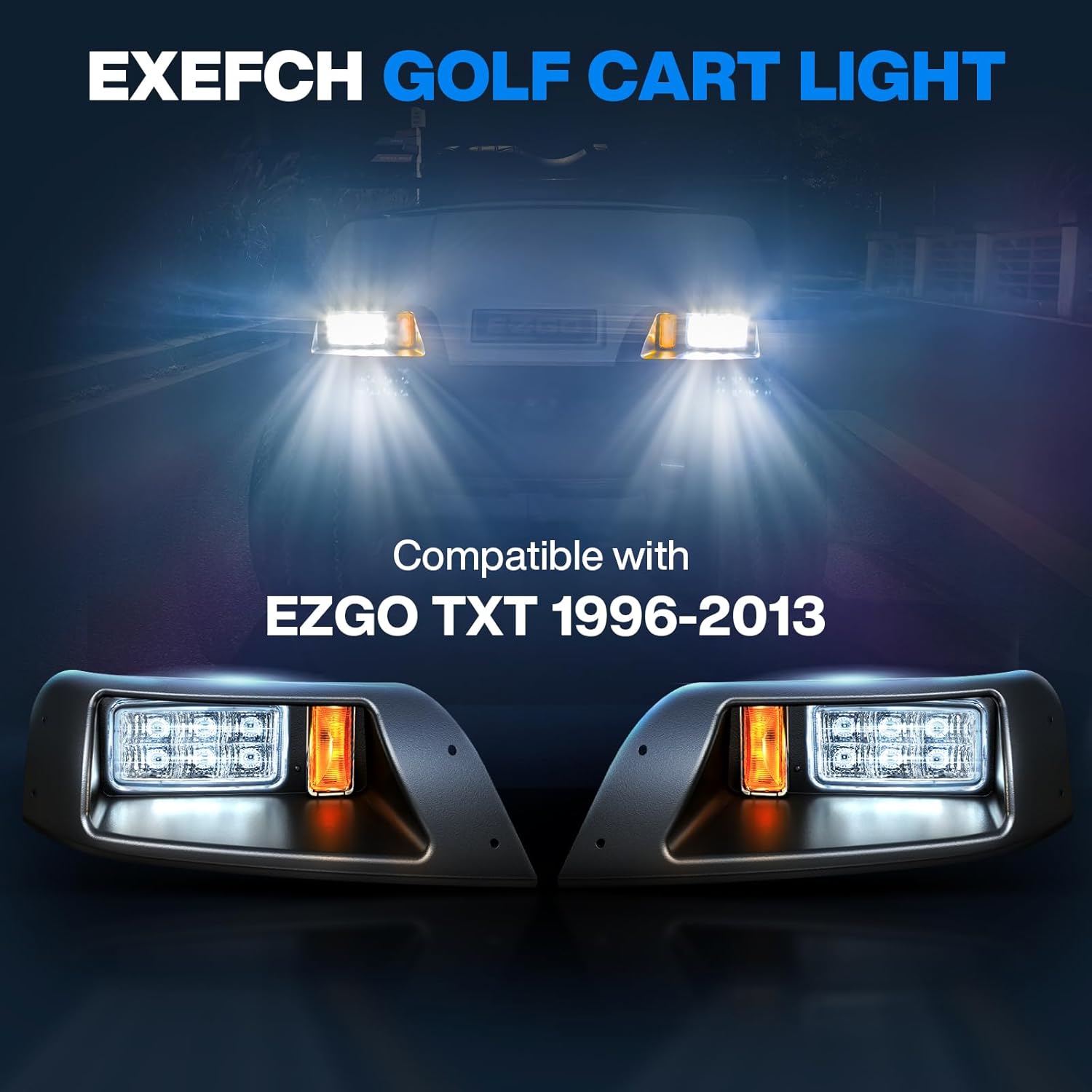 Golf Cart LED Light Kit for EZGO TXT 1996-2013, 12V Street Legal EZGO TXT Headlight and Taillight Combo with Wiring Harness, High-Brightness Black Kit
