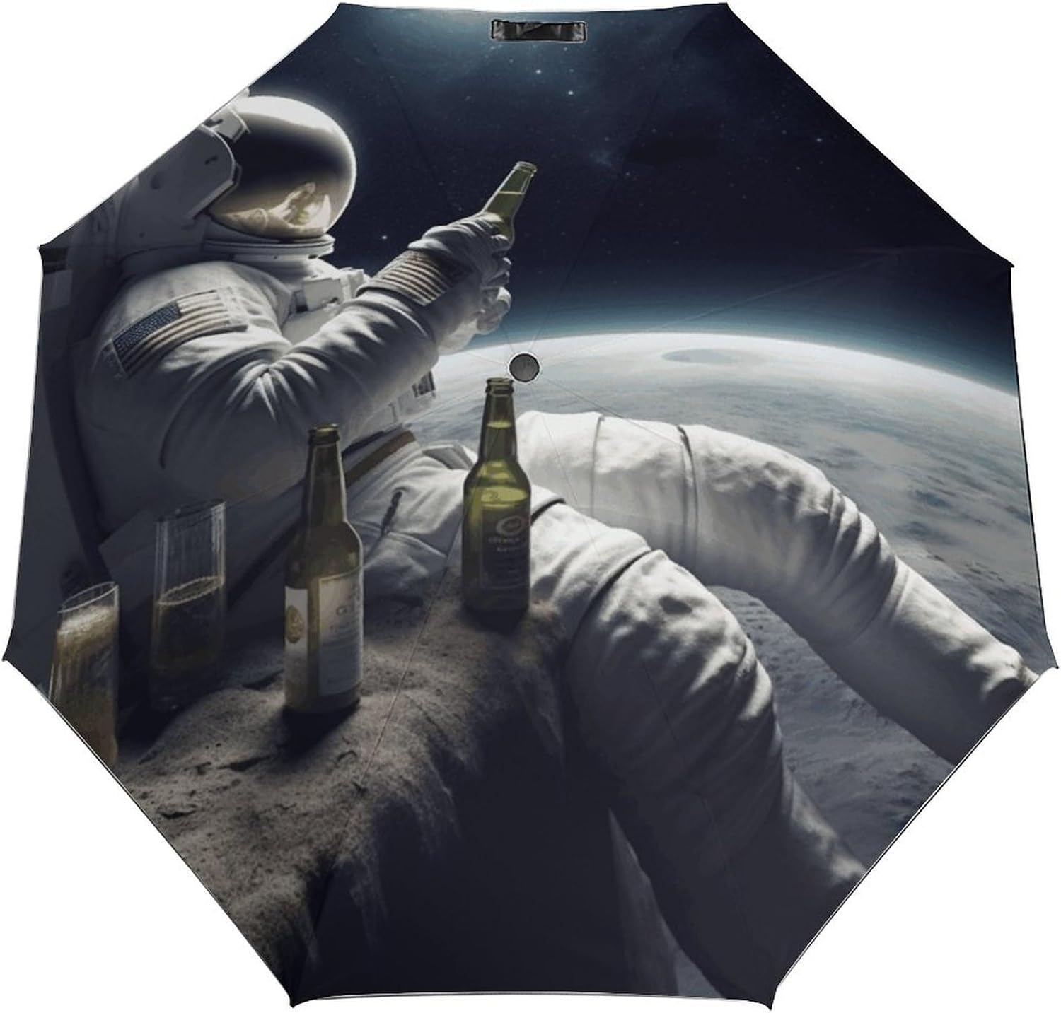 Astronaught with Beer Compact Travel Umbrella, Portable Folding Umbrella for Rain, Lightweight & Packable Automatic Umbrellas for Women Men Backpack Purse Easy Collapse