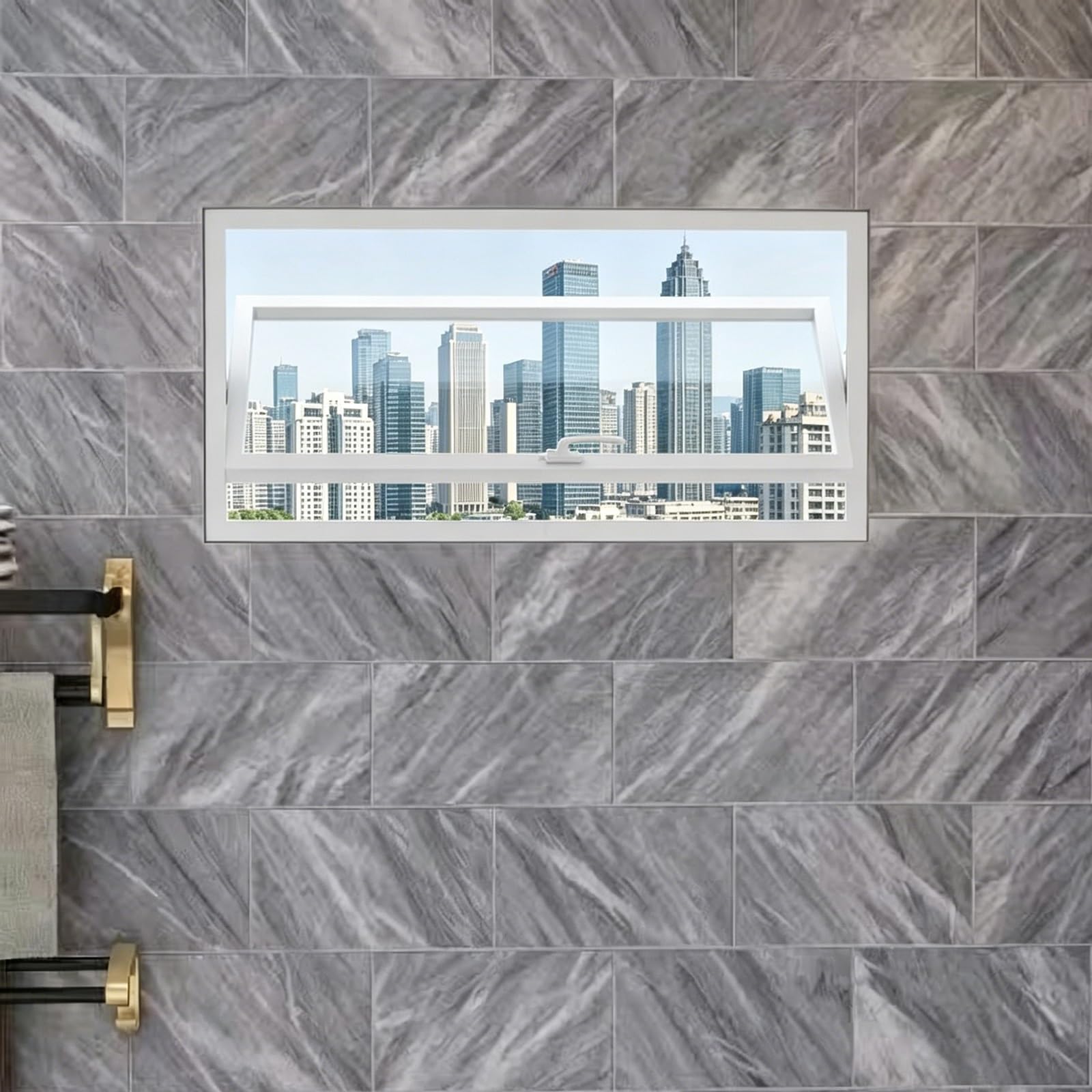 Finestra Rettangolare A Battente Girevole 360°, Vetro Temperato 5mm con Effetto Increspatura per La Privacy, Maniglia Robusta(White (Clear Glass),24x12in/60x30cm)