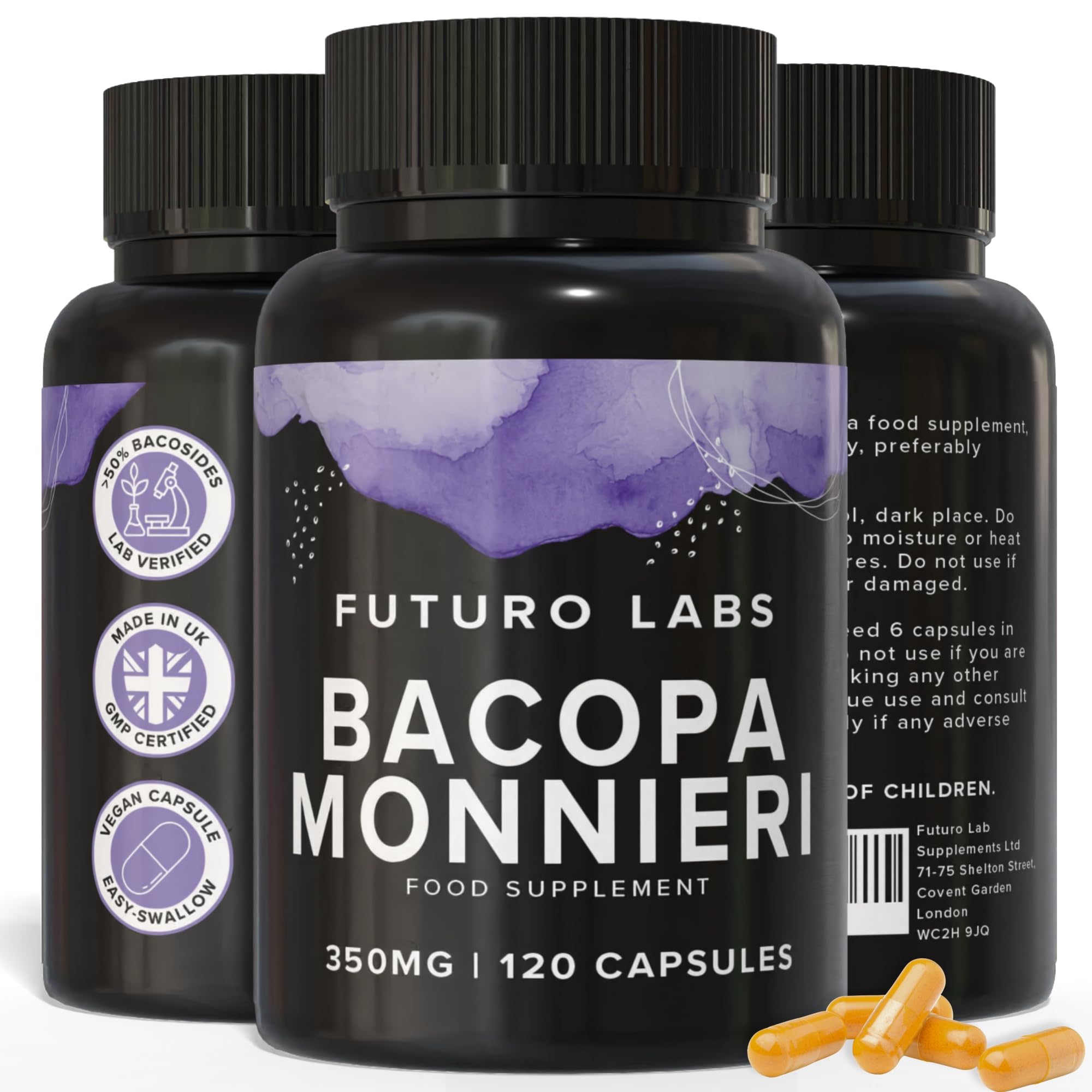 Bacopa Monnieri Capsules 350mg - Brain/Memory Supplements - Made in The UK - 4 Month Supply - Vegan, Non-GMO, Gluten-Free. Natural Ayuverdic Supplement Bacopa Extract