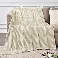 Vista 2 de BEDELITE Fleece Throw Blanket for Couch – 3D Ribbed Jacquard Soft and Warm Decorative Fuzzy Blanket – Cozy, Fluffy, Plush Lightweight Beige Throw