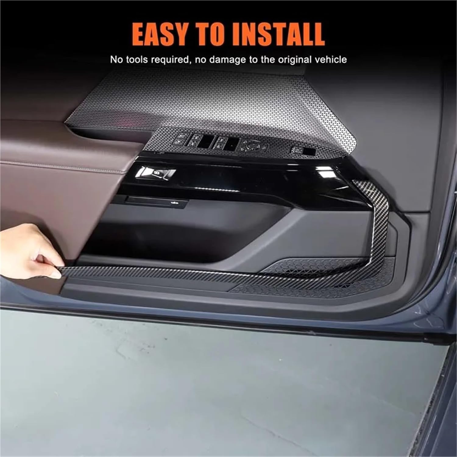 Compatible with BMW 7 Series G70 2023-2025 ABS Car Inner Door Panel Decorative Strip Protective Frame Trim Sticker Car Accessories(Carbon Fiber Textrue)