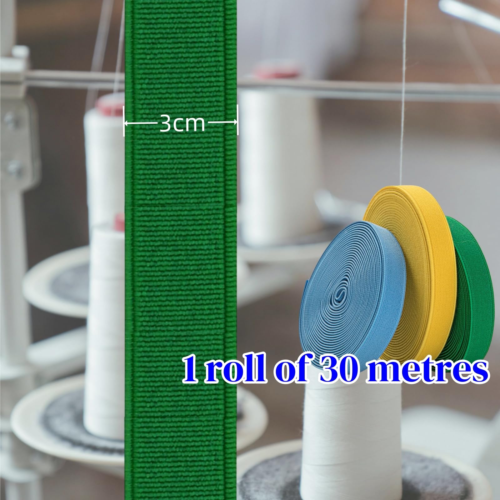 1 unidad de 30 m de largo, 2,5-4 cm de ancho, banda elástica, banda elástica plana, accesorios de ropa, ideal para coser bricolaje, ropa y manualidades (verde, 3 cm)