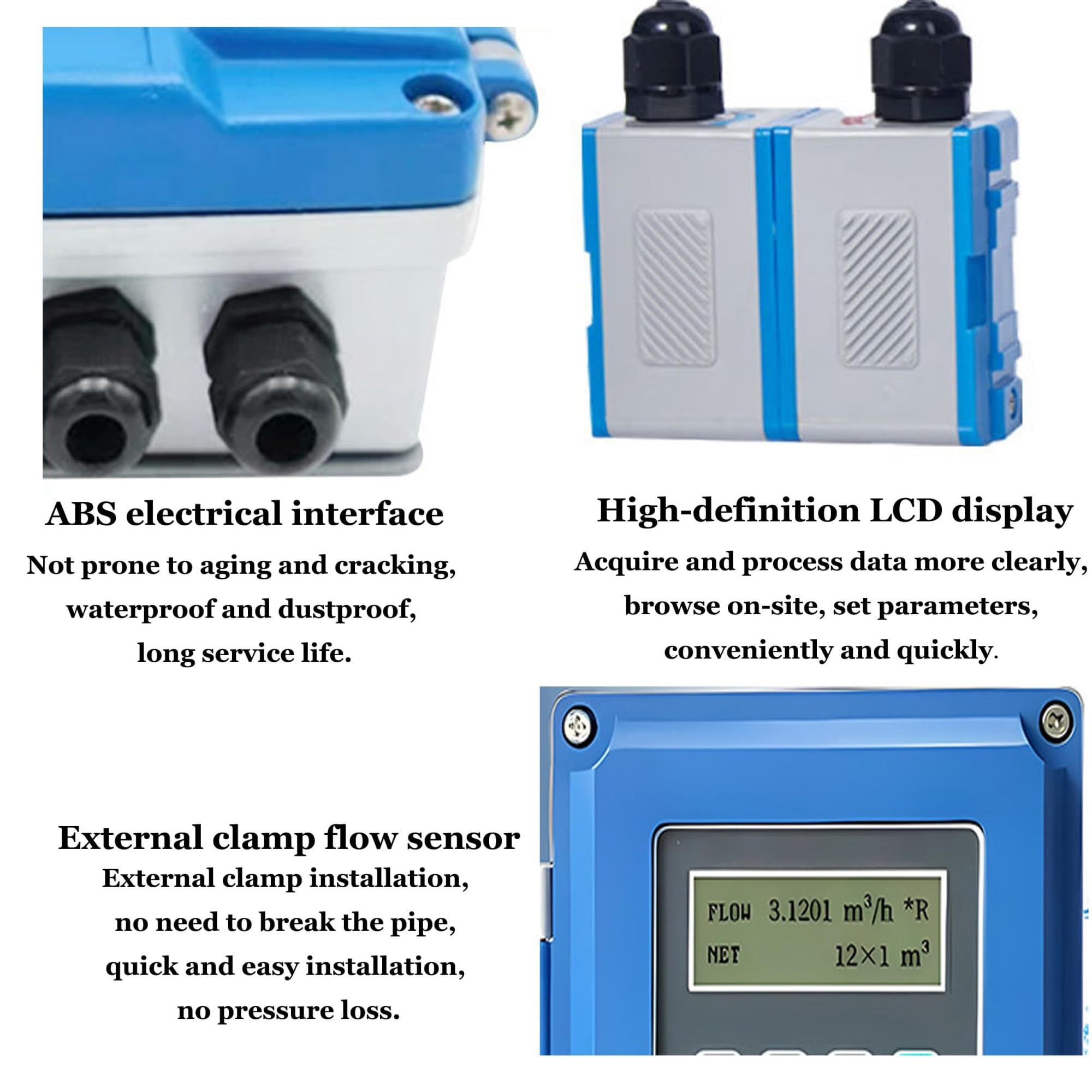 Medidor de flujo portátil con abrazadera para monitoreo digital de flujo de líquidos, no invasivo, para aplicaciones industriales de agua
