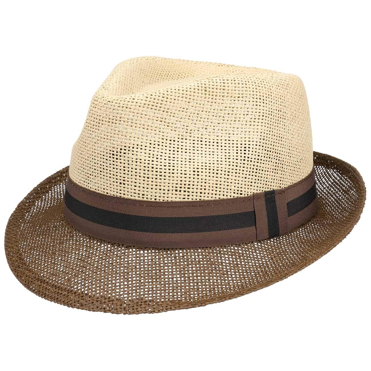 Lipodo Twotone Trilby Straw Hat Elegant Striped Ribbon Unisex Spring Summer