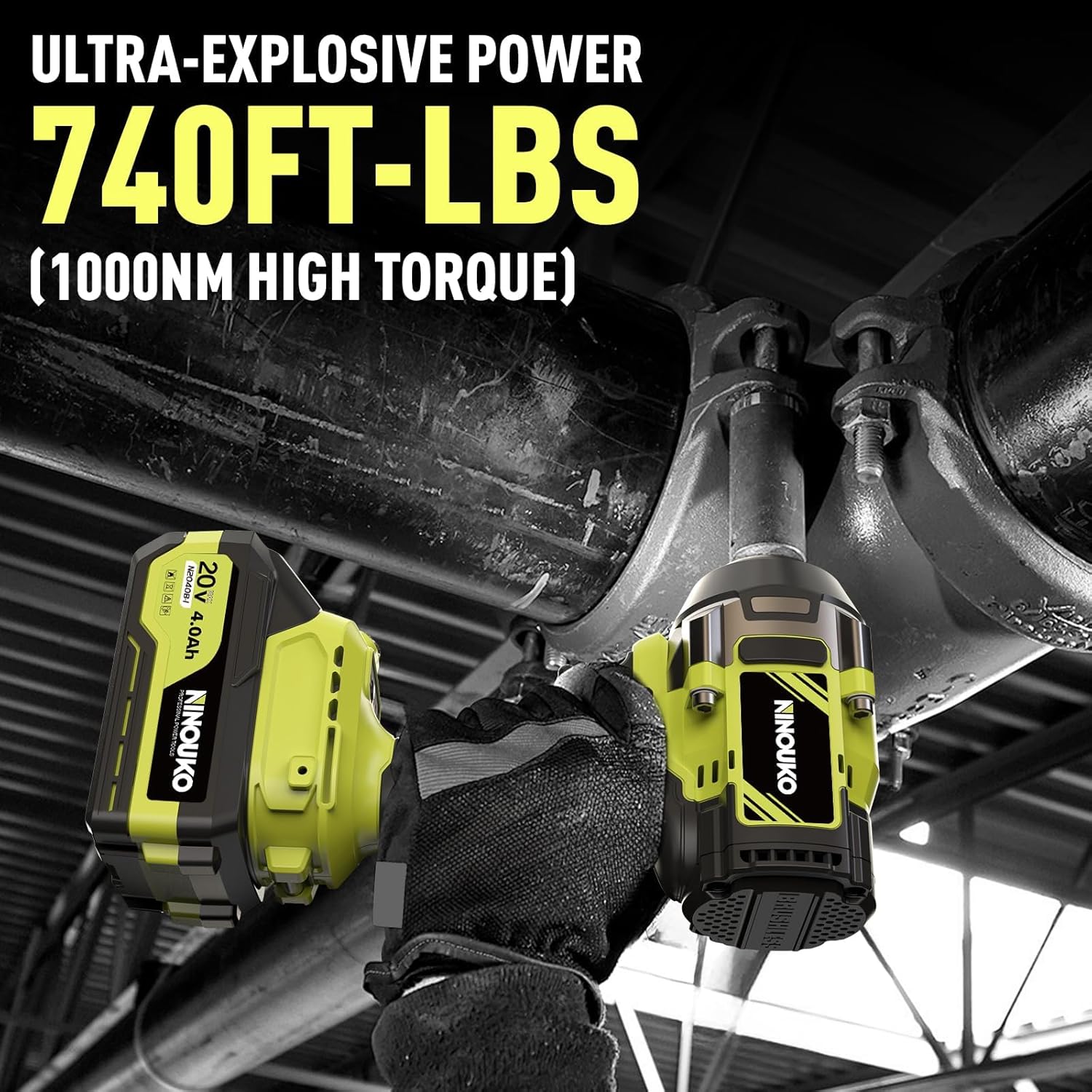 Power Impact Wrenches 1000N.m (740 Ft-Lbs) Brushelss 1/2” Cordless Impact Driver with 2x4.0AH Battery and Charger High Torque Electric Impact Gun 3 Speeds Motor for Car/Pick Up Truck/Mower