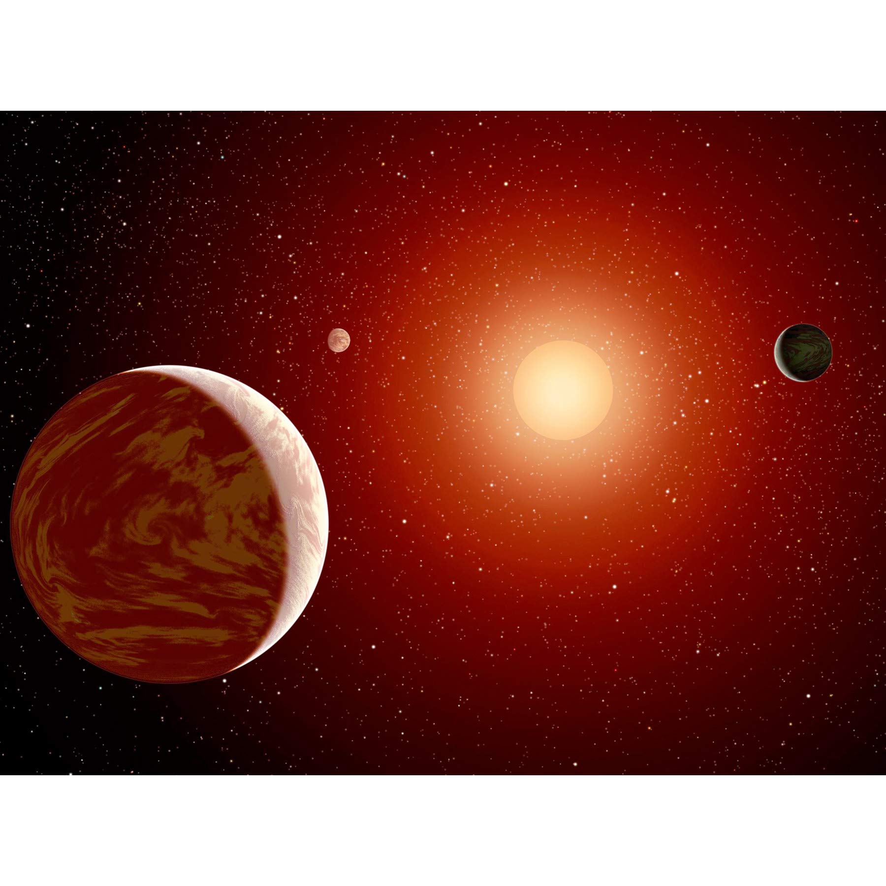 Space NASA Planets Around Red Star Concept Illustration Premium Wall Art Canvas Print 18X24 Inch