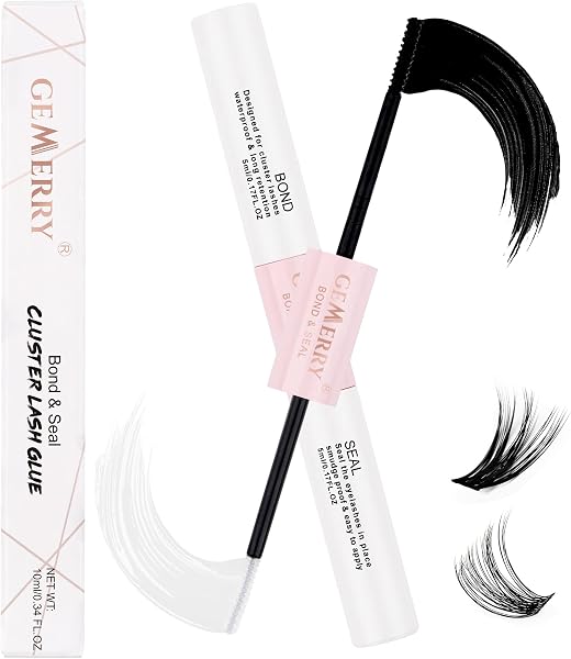 GEMERRY Colla per Ciglia Lash Bond and Seal per Cluster Ciglia Singole Lunga Durata 48-72 Ore di Estensioni Delle Ciglia Impermeabili in Colla Adesiva 2 in 1 fai -da -te Colla a Casa (5 ml+5 ml) - 1