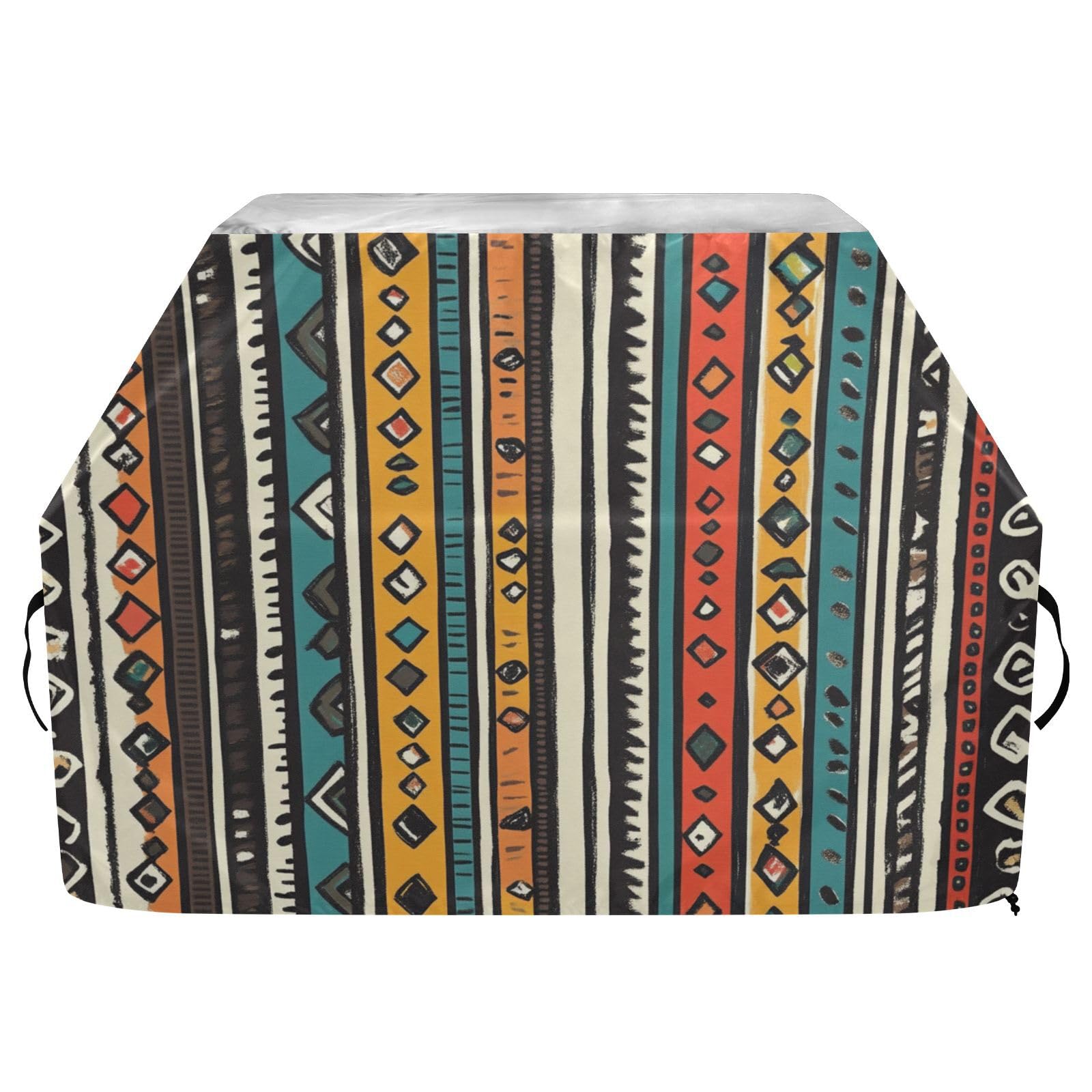 Pionowe paski boho retro pokrowiec na grilla 150 cm wodoodporny wytrzymały odporny na rozdarcie odporny na blaknięcie materiał pokrowiec na grilla z regulowanym sznurkiem na kurz i wiatr