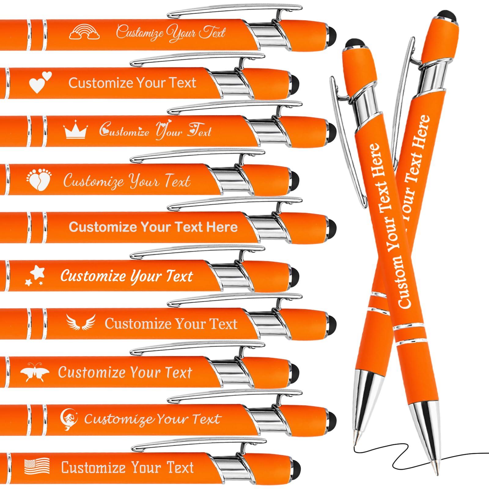 Personalised Pens Bulk Custom Pens with Logo Name 10 Pack Free Engraved Stylus Ballpoint Pens Customised Retractable Pen Message Text Gift for Men Women Black Ink Business Graduation Birthday Orange โ image 1