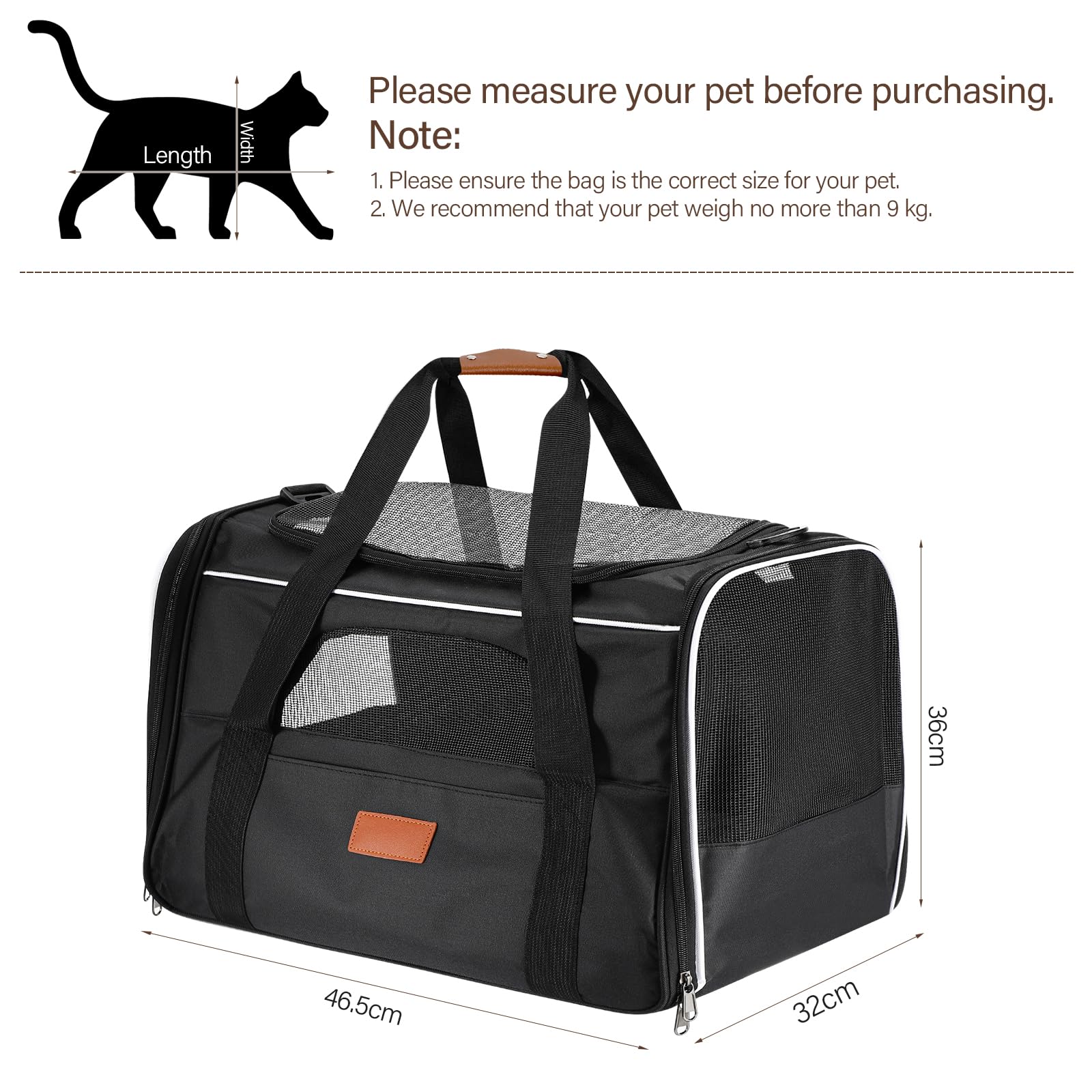 Katzentransportbox,Transportbox für Katzen mit verstellbarem Schultergurt,Haustiertransporter mit Sicherheitsreißverschlüssen，mittelgroße Katzen und Welpen bis zu 9 kg,atmungsaktiv und faltbar