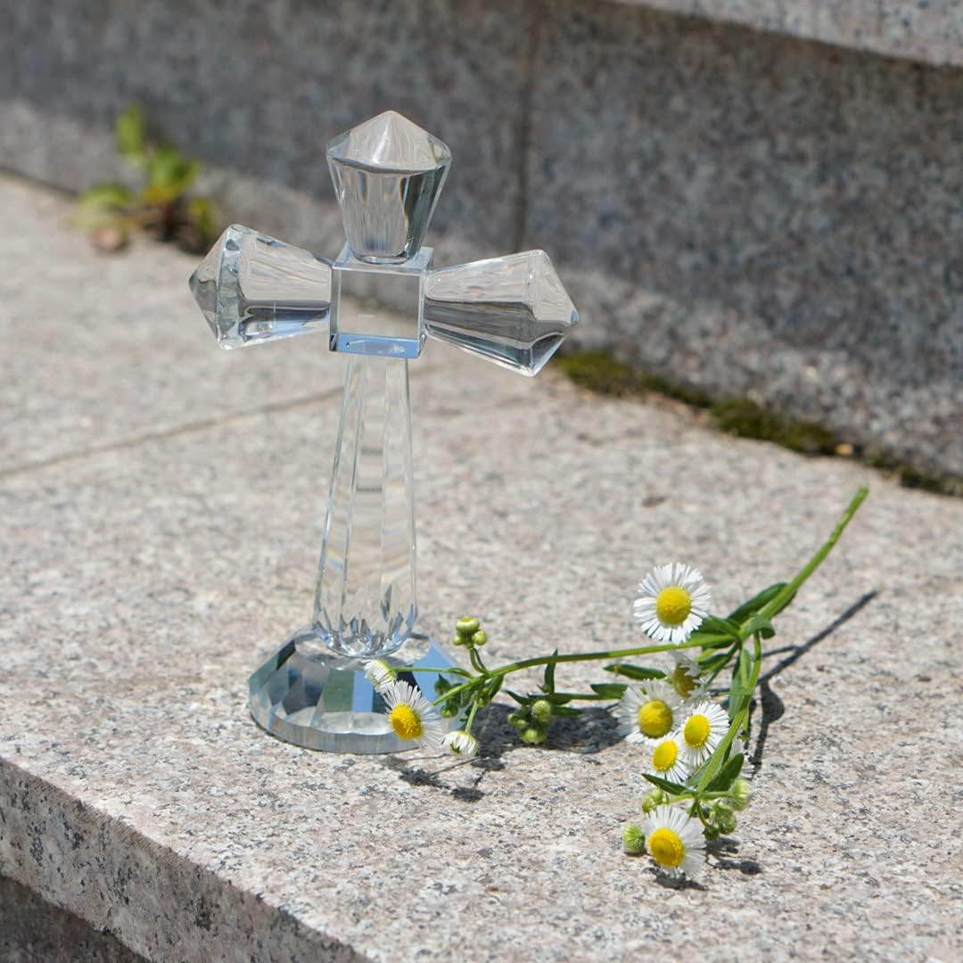Crystal Cross in Gift Box – Modern Cross Decor 5 * 3 inches - Caring Sympathy Gift or Memorial Gifts - Wonderful Addition to Your Christian Décor Conical Cross