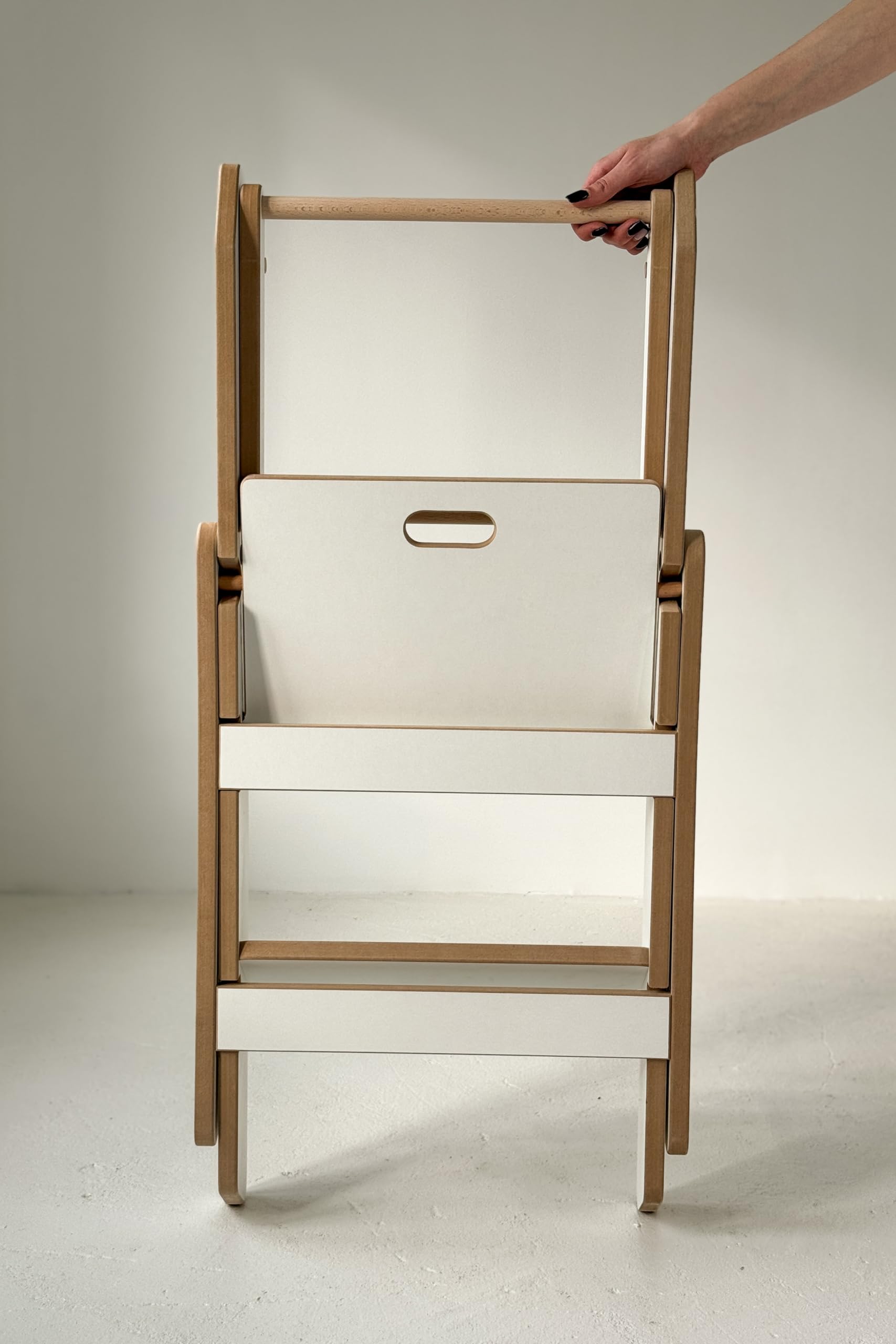 Lernturm Klappbar aus Holz, Lernturm faltbar, Küchenturm aus Holz, Klappbarer Küchenhelfer, Lerntower Montessori, Kleiner Lehrturm (Weiss)