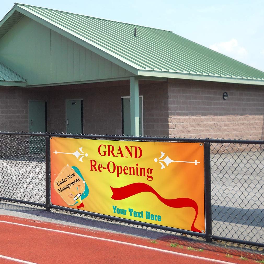 Custom Industrial Vinyl Banner Multiple Sizes Under New Management Grand Re-Opening Personalized Text Business Outdoor Weatherproof Yard Signs Orange 4 Grommets 16x40Inches