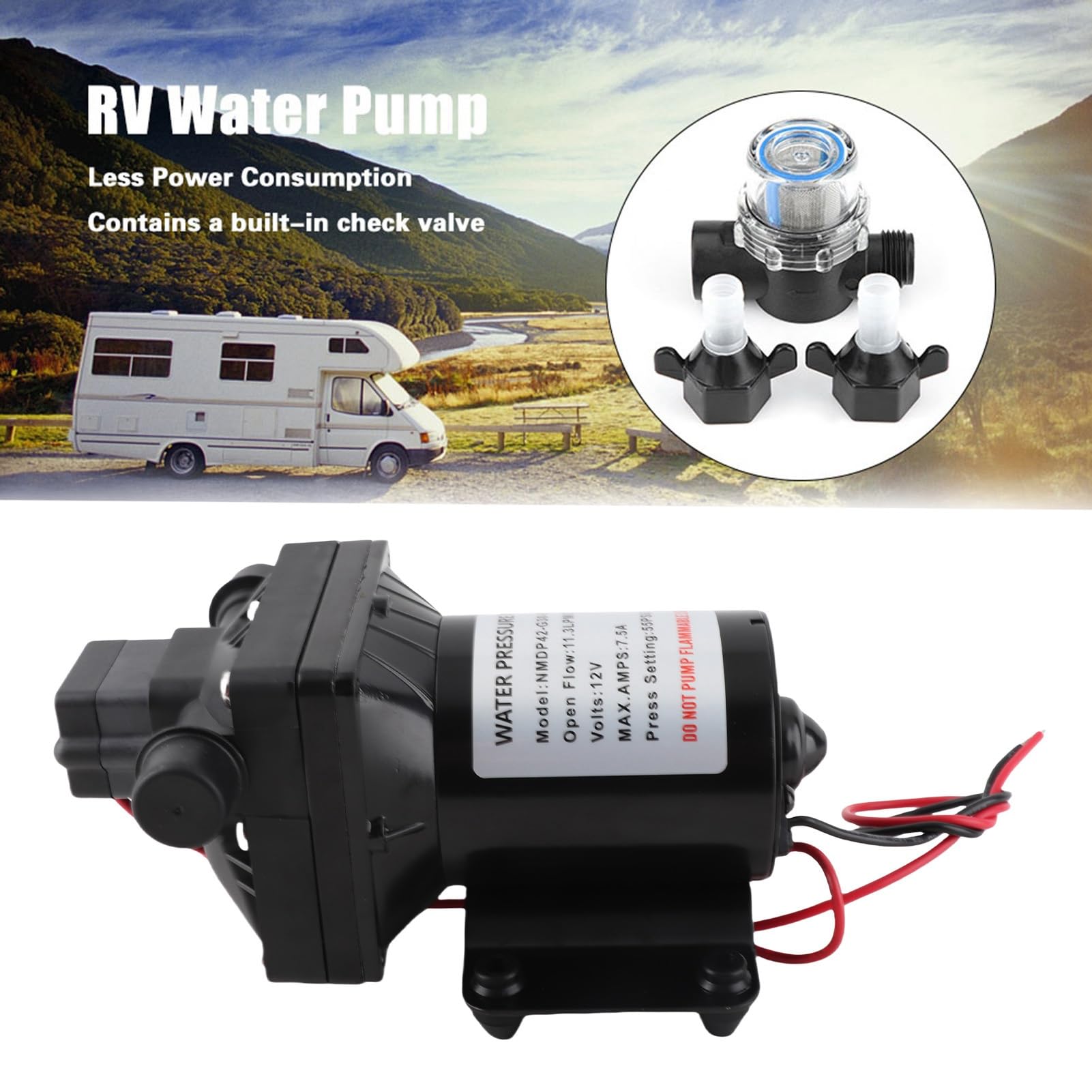 Bomba de agua de 12 V con interruptor de presión, Shurflo 4008101E65 RV Bomba de agua Diafragma de repuesto 55 Psi 3 galones por minuto 7,5 amperios 12 V RV Caravana Bomba de