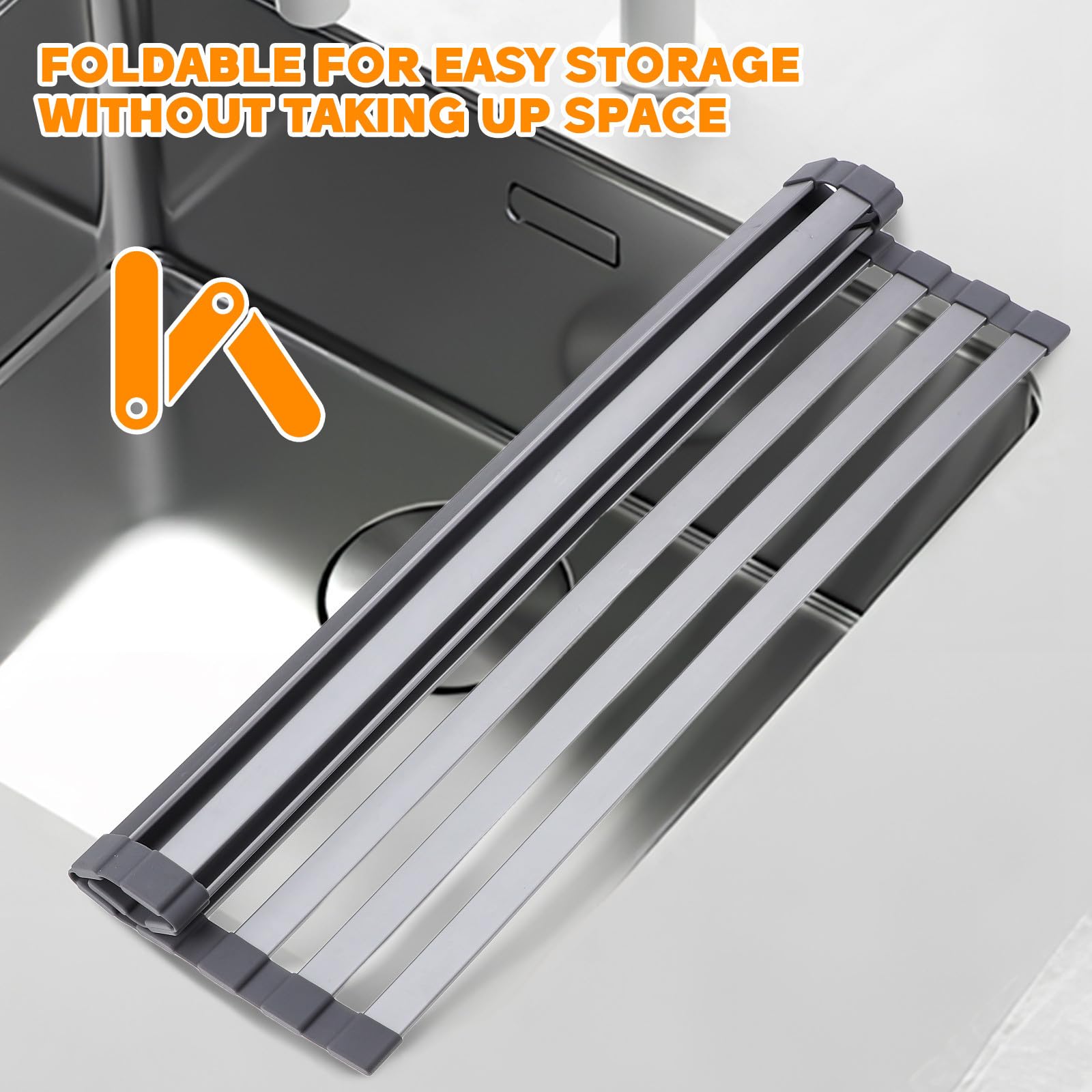 Escurreplatos Enrollable para Fregadero de Cocina Diseño Versátil y Compacto de Aluminio Adecuado para Cocinas y Restaurantes