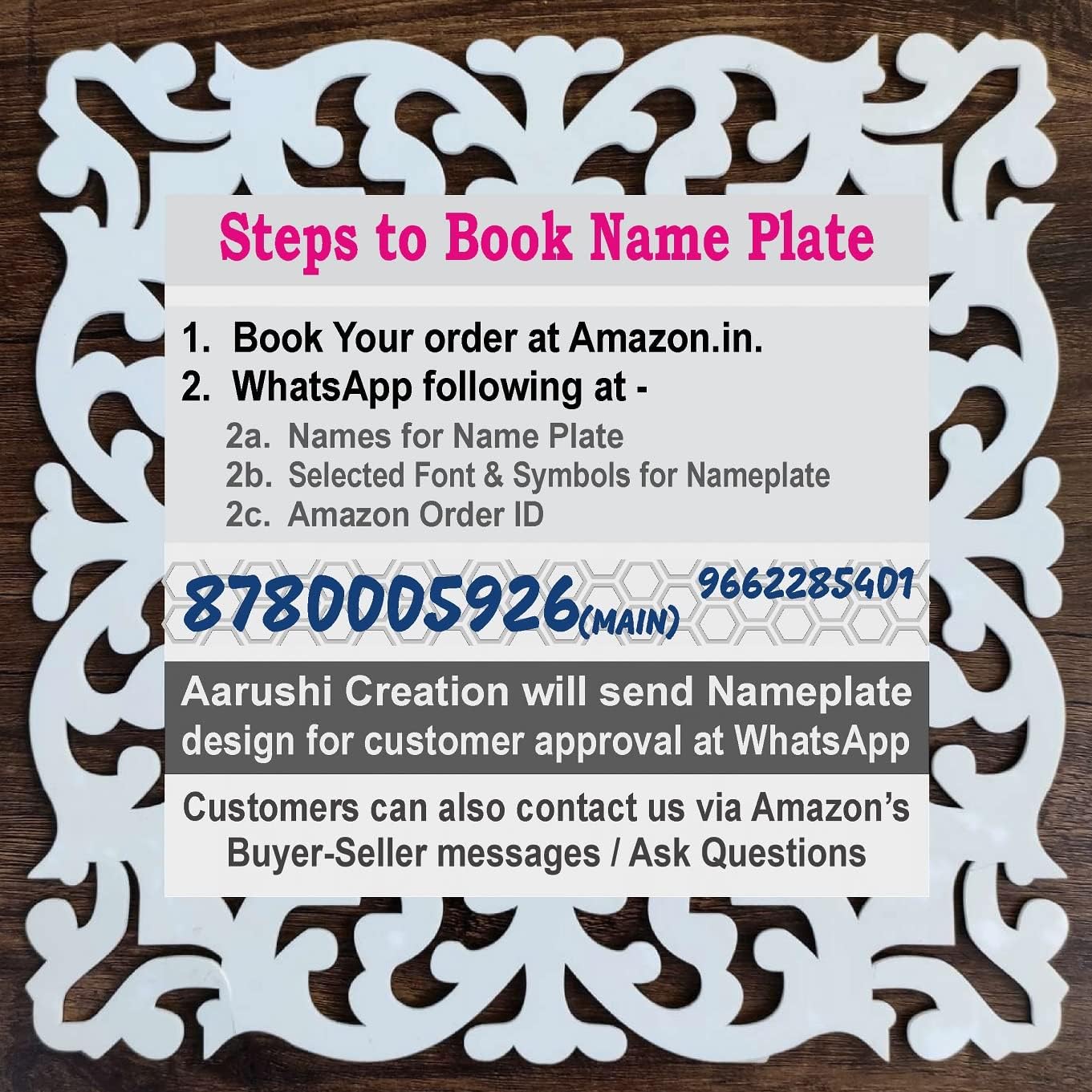 Aarushi Creations Acrylic Personalized Home Door Name Plate with LED Light - 3 Year Warranty - 10 Year Design Life - Acrylic Embossed letters, Mirror shine, White, Sun & Rain Suitable (12x8 inch 3 mm