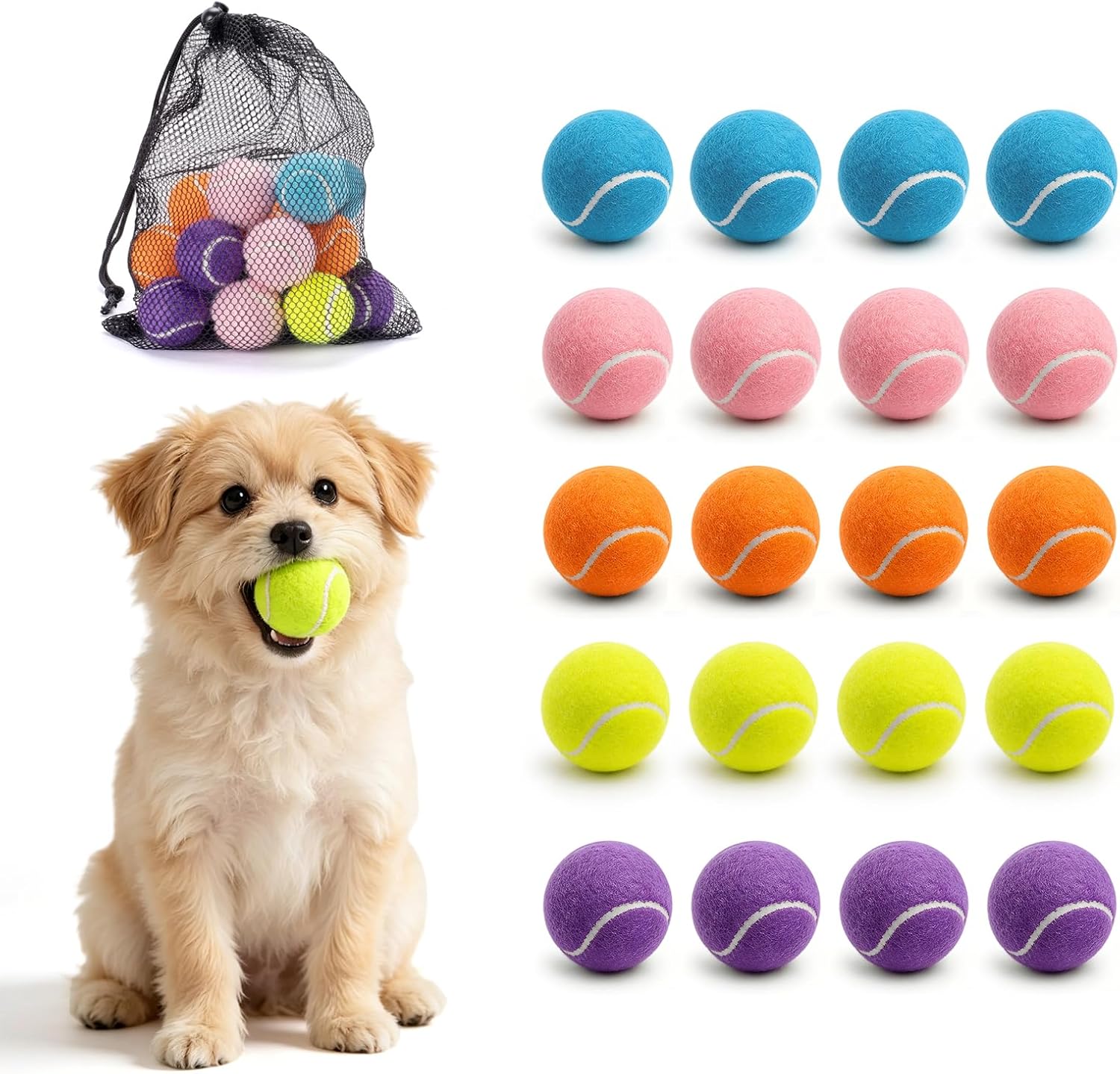 ZIYIZE Mini Tennis Balls, 20 Pack 1.5 inch Dog Tennis Balls, Easy Catching Pet Playing Ball for 2 inch Dog Ball Launcher Mixture