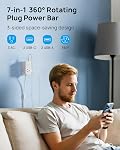 TROND 360°Rotating Plug Power Bar, PD 20W USB C, 10ft Flexible Flat Cord | 3 Sided Multi Outlet, Indoor Extension Cord for Hard-to-Reach Socket Behind Couch, Nightstand, Desk, Cupboard, White