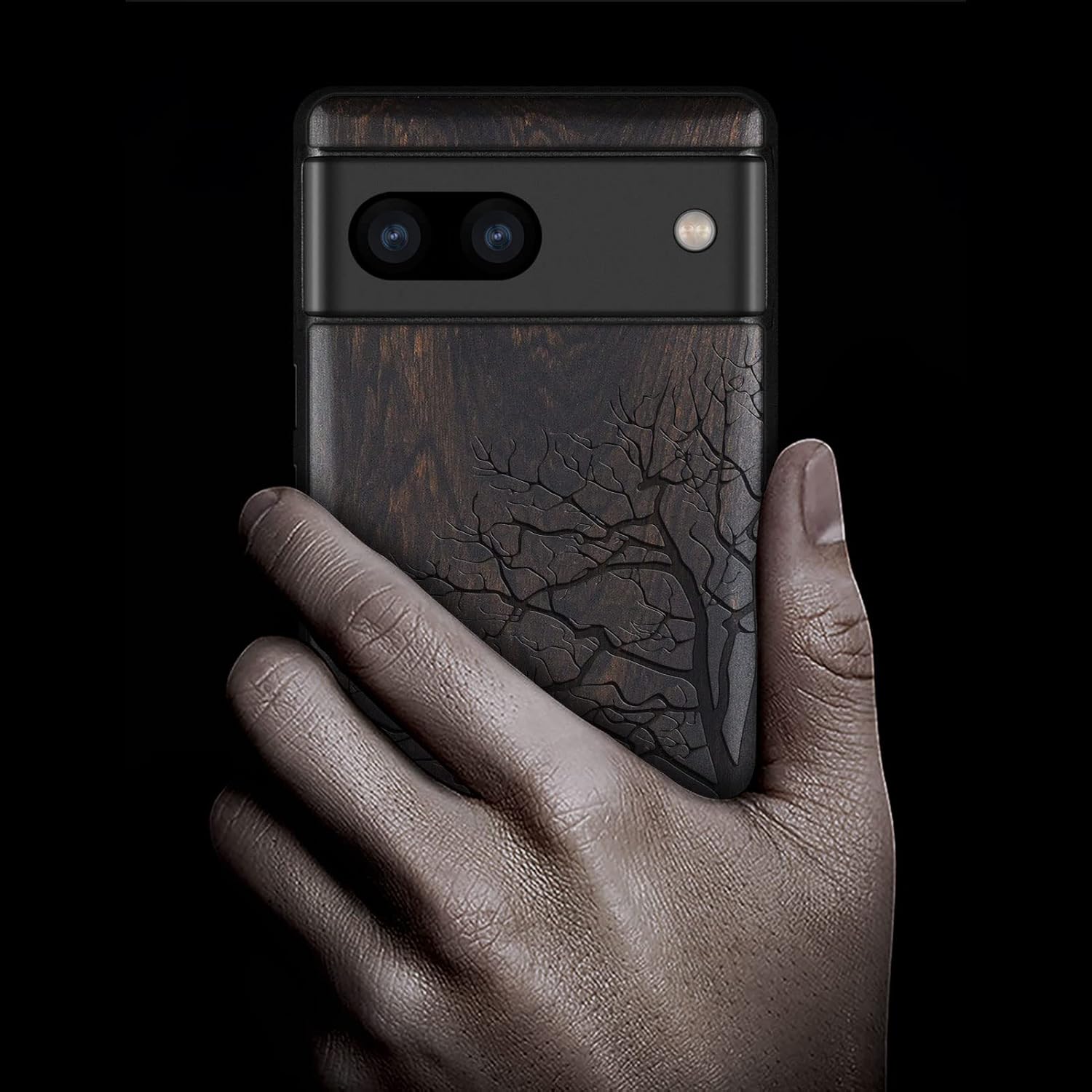 Carveit Wood Case for Pixel 8 - Natural Wood & Black Soft TPU Shockproof Protective Cover - Unique Wooden Case - Compatible with Google Pixel 8 (Eternal Tree-Blackwood)