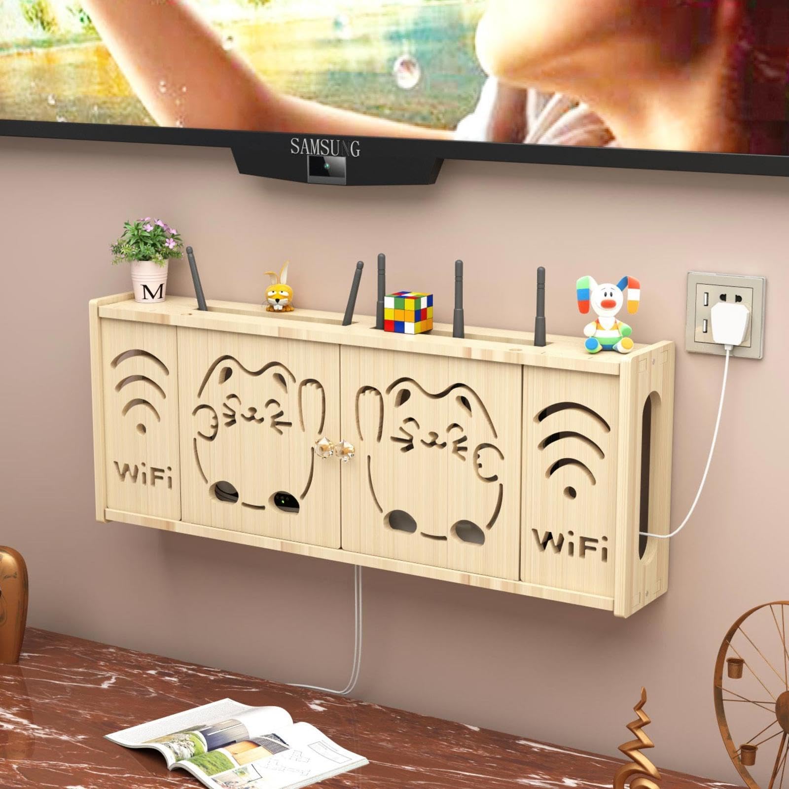 Supporto Parete Per Router WiFi - Organizzatore Cavi Con Scaffale, Design Antiscivolo - Foto 2