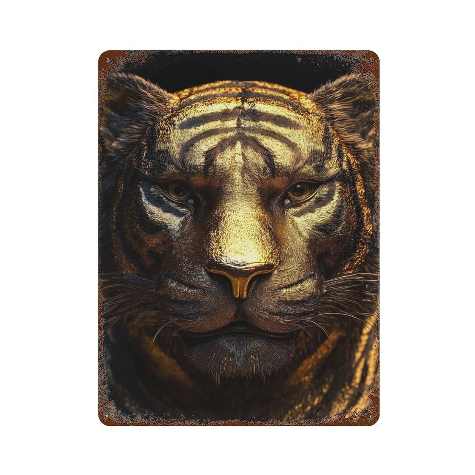Distressed Metal Wall Sign Golden Tiger 15.7"x11.8", Retro Wall Decor for Basement, Hobby Room And Garage Decor