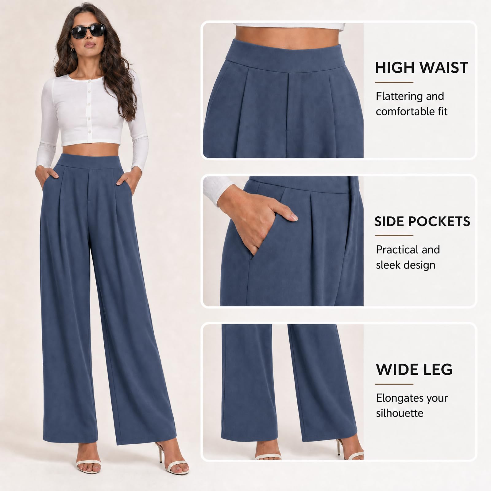 Dress Pants Women Straight High Waisted Stretch Work Pant 2026 Business Casual Flowy Slacks Trousers with Pockets - 4
