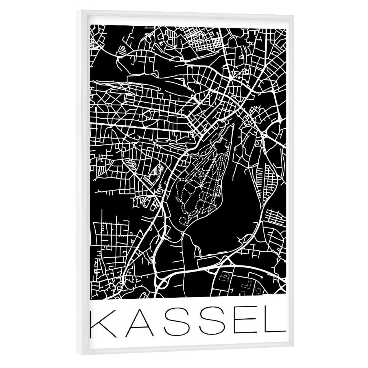 artboxONE Poster mit weißem Rahmen 75x50 cm Städte Retro Map of Kassel Germany Black - Bild Kassel Germany Kassel