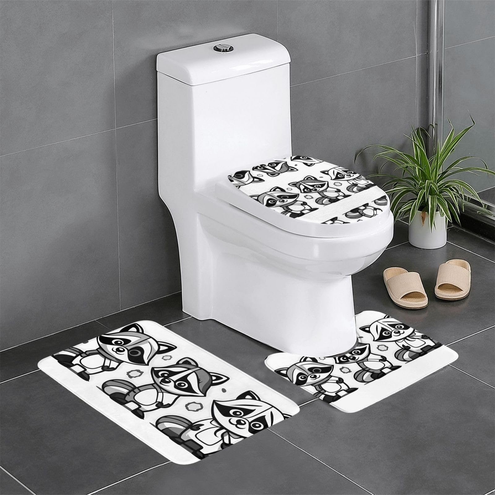Tapis de salle de bain antidérapants pour une ambiance raton laveur ludique dans vos WC