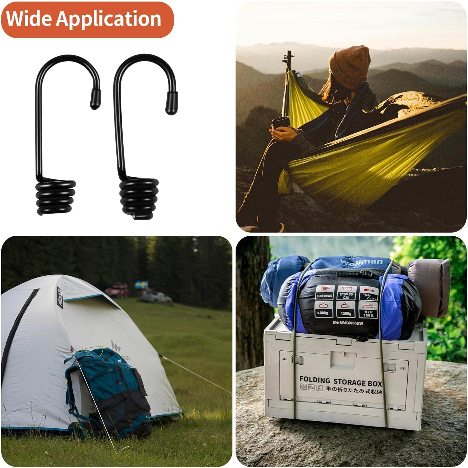 20 PCS Bungee Cord Hooks, 1/4 3/8 Inch Plastic-Coated Bungee Shock Cord Hook, Bungee Cords with Hooks, Suitable for Rowing, Camping, Awning, and Outdoor Enthusiasts (Black)