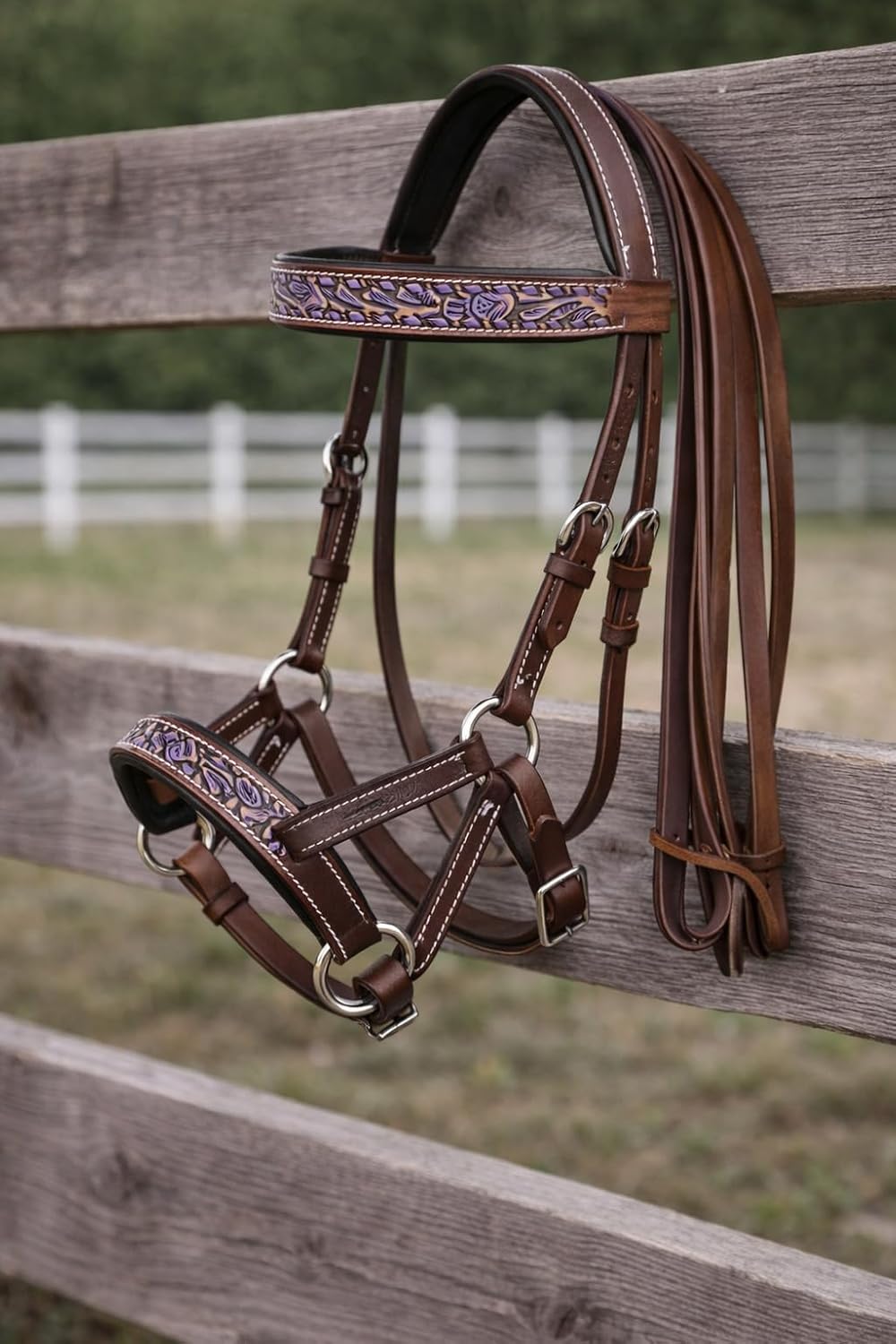 CHALLENGER Horse Western Leather Bitless Sidepull Bridle Split Reins 77RS25PR