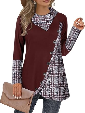 Cestyle Womens Fall Long Sleeve Cowl Neck Asymmetrical Hemline Flowy Tunic Top