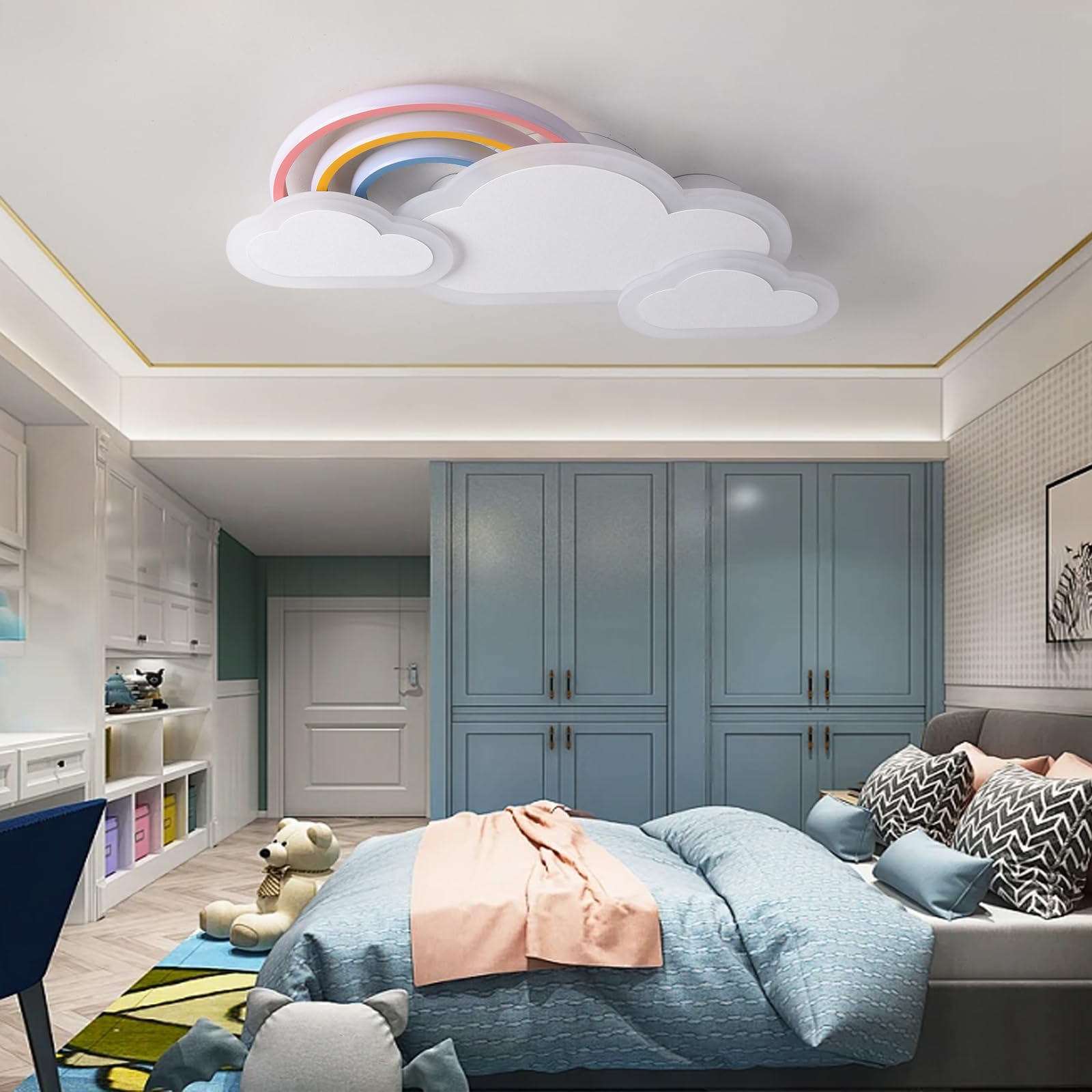 Plafoniera Cameretta Bambini 55cm/30W Dimmerabile Nuvole Arcobaleno Lampada da Soffitto con Telecomando＆APP, Lampade a Soffitto Bambini Ragazzi Ragazze Cameretta, Bianco