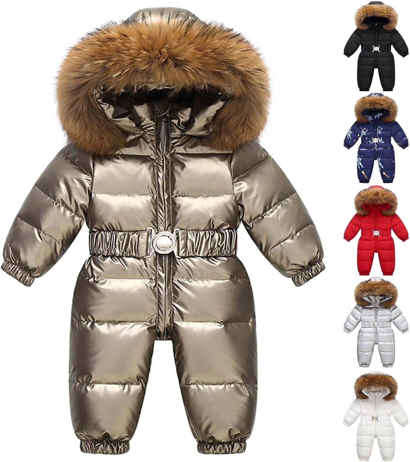 YRAETENM Girls Boys One Piece Snowsuits Overalls Toddler Snow Ski Suits Winter Ski Sled Puffer Jacket Waterproof Jumpsuits
