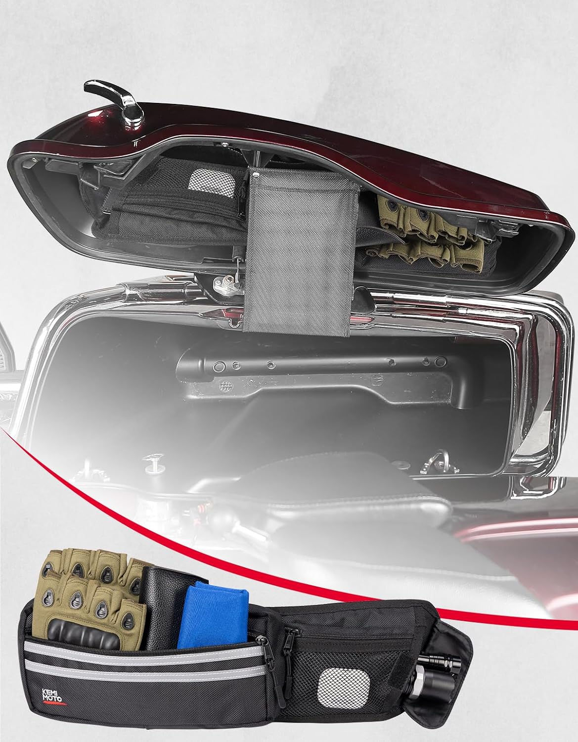 KEMIMOTO Upgraded Saddlebag Lid Organizers 2 Pack Compatible with Touring 1980-2024 2025 for Street Glide Road King Road Glide FLT FLH Black