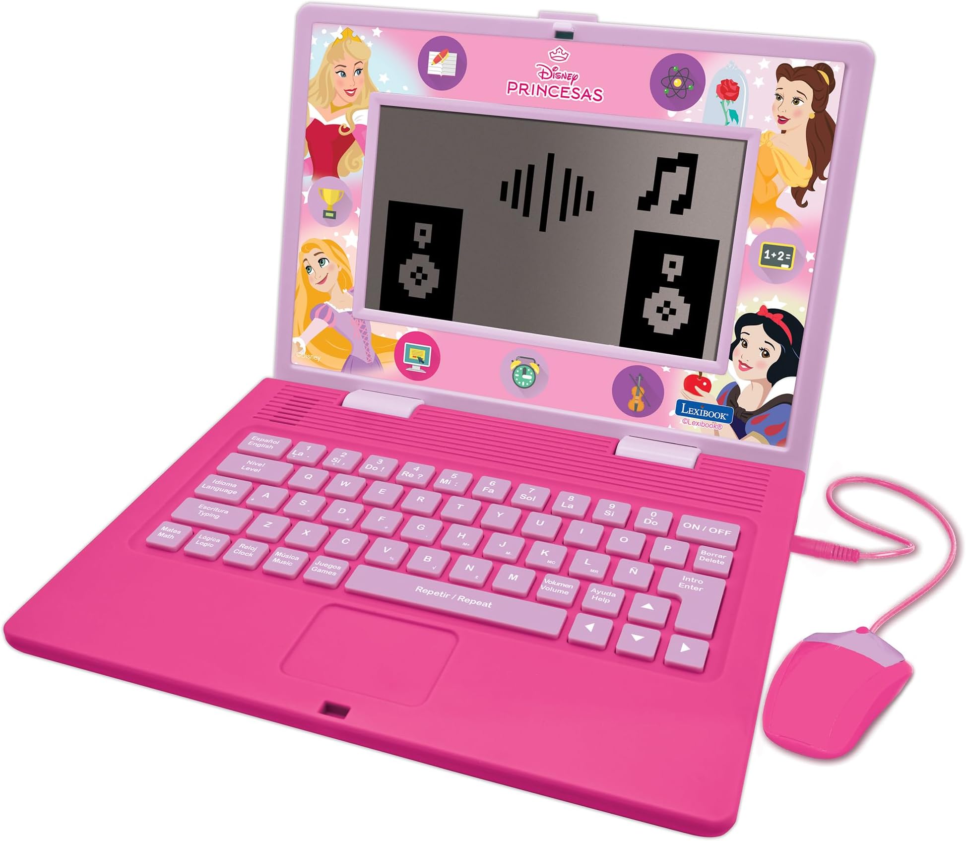 LexibookDisney Princess, Bilingual and Educational Laptop Spanish/English, Toy for Children, 170 Activities to Learn, Play Games and Music, Large Screen, Pink, JC599DPi2