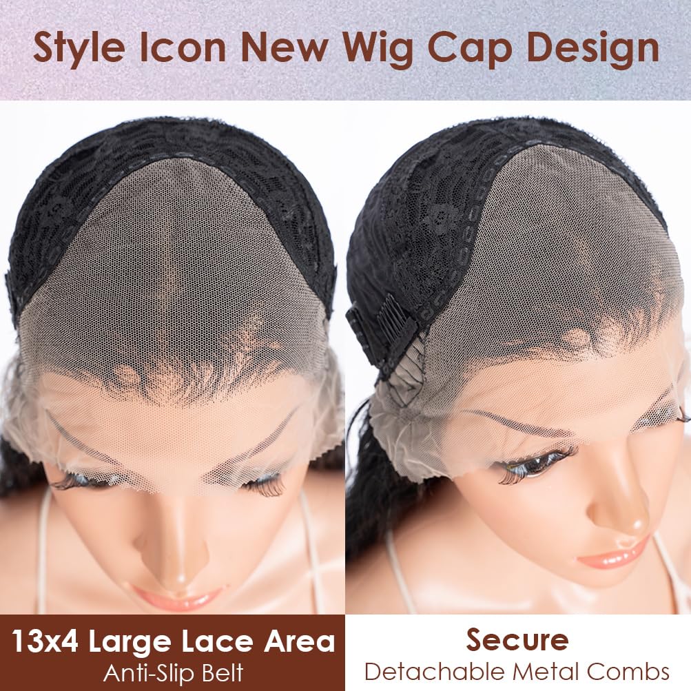 Style Icon 41" Super Long Wavy Wig 13x4 Free Part Bohemian Lace Front Black Color Wig- Heat Friendly Synthetic Hair Wigs with Pre Plucked Hairline