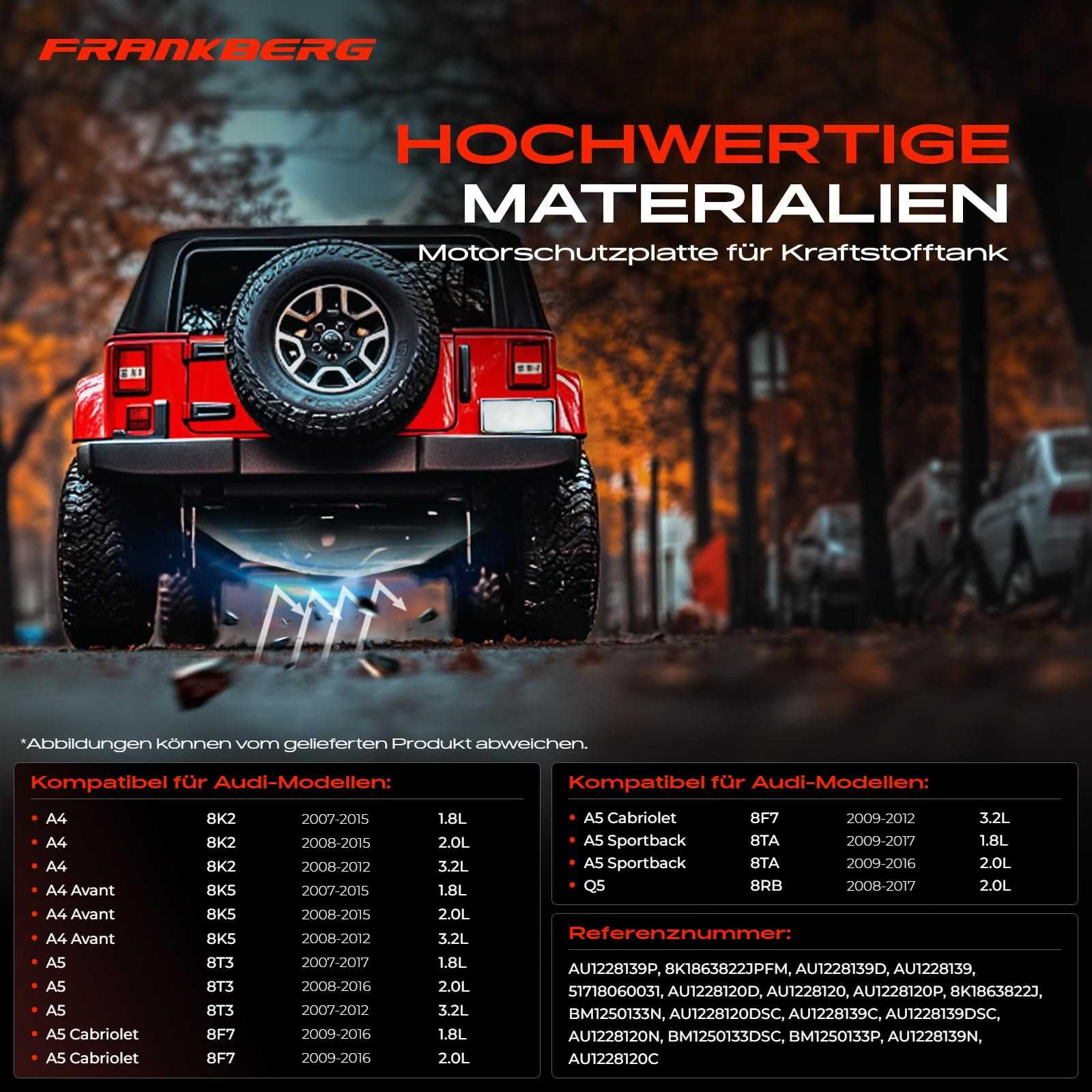 Frankberg Protezione sottoscocca protezione motore parte inferiore | 8K1863822J; Compatibile con: A4 Avant 8K5, A5 Sportback 8TA, A5 8T3, Q5 8RB, A4 8K2, A5 Cabriolet 8F7