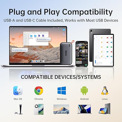 Miniatura 6 de SSK Disco duro externo SSD de 4 TB  Unidad de estado sólido portátil de hasta 1050 MBs USB 3.2 Gen2, USB-A y USB-C, 4K ProRes HDR para iPhone 1516