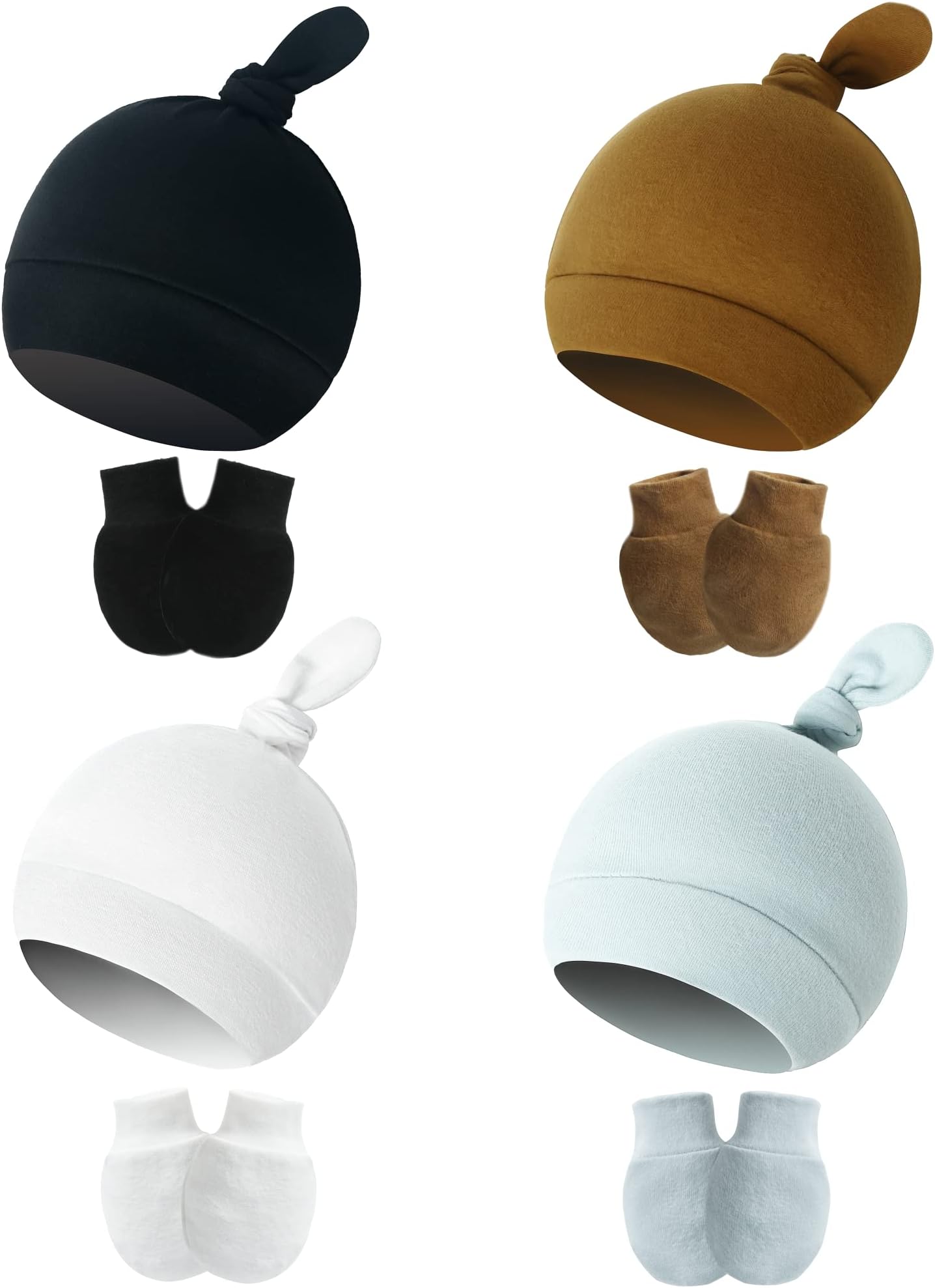 Tot Spot BabyNewborn Baby Hat and Mittens Set, Newborn Hospital Hat/Beanies with Knot/Ear & No Scratch Mittens for 0-6 Months Boy/Girl