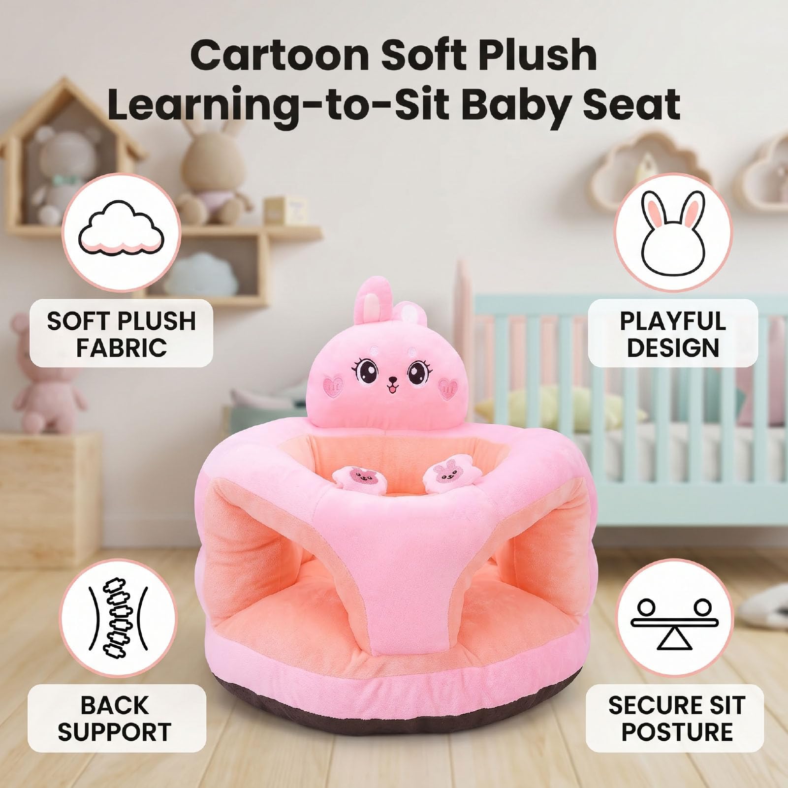 Plüsch Babysitz mit Rückenstütze, Weicher Stoff, für Sitzlernhilfe,