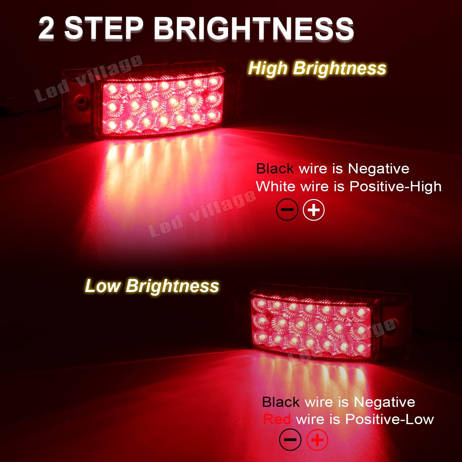 Pack of 10 6” Rectangular Clear Lens Red Side Marker Lights 20 Diodes LED 2 Step Brightness for Trailer Tractors RV Brake Stop Lamps 12V DC image 5