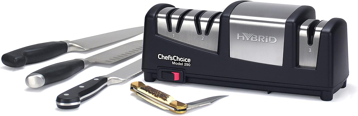 Big Sale Chef’sChoice 290 Knife Sharpeners AngleSelect Hybrid 15 and 20-Degree Diamond Hone, 3-Stage, Black