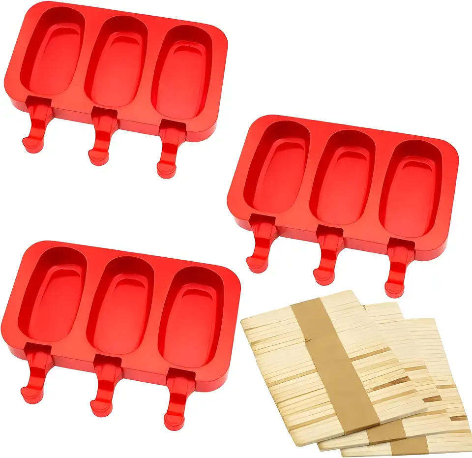 Kit 3 Formas Sorvete Picole Caseiro Silicone Com 3 Cavidades Tampa 150 palitos