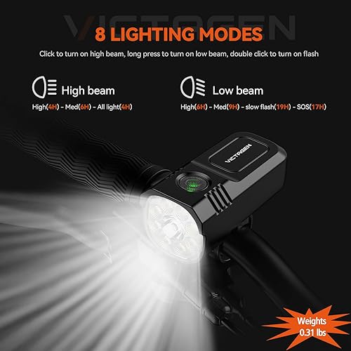 Miniatura 2 de Victagen Kit de luces de bicicleta 9 LED, luces altas y bajas, luces de bicicleta ultraligeras y brillantes, luces de bicicleta impermeables para