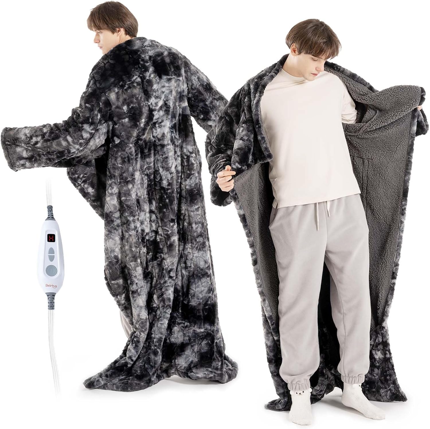 Bearhug Wearable Heated Blanket with Foot Pockets & Sleeves