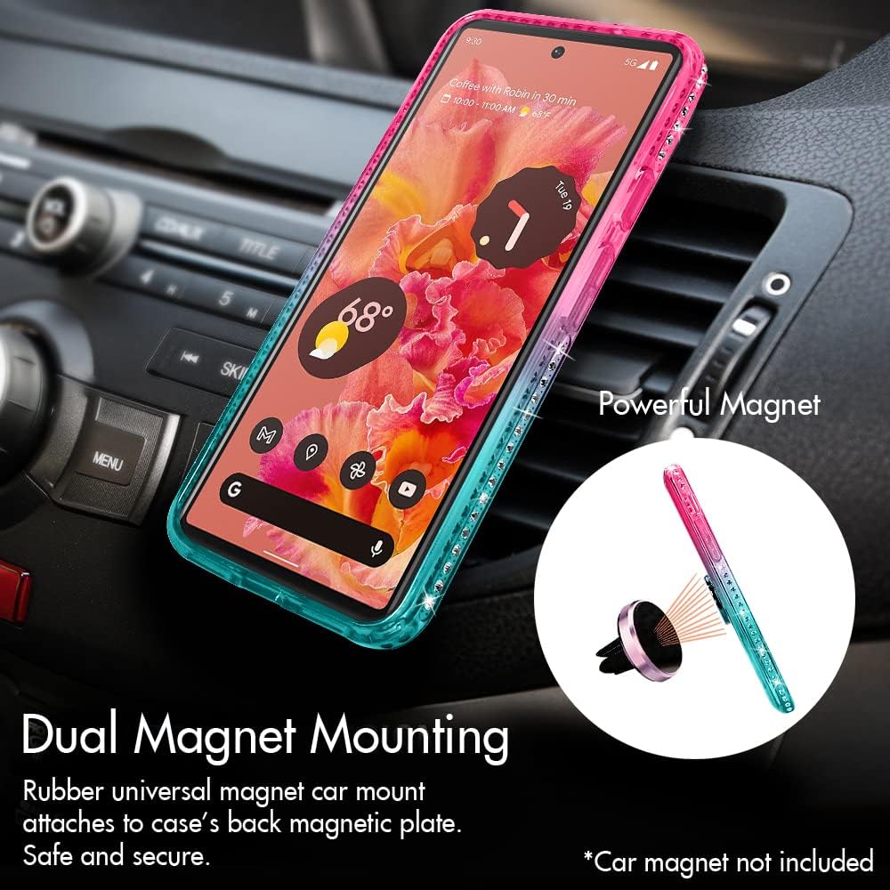 Silverback for Google Pixel 6 Case, Moving Liquid Holographic Sparkle Glitter Case with Kickstand, Girls Women Bling Diamond Ring Slim Protective Case for Google Pixel 6 - Green