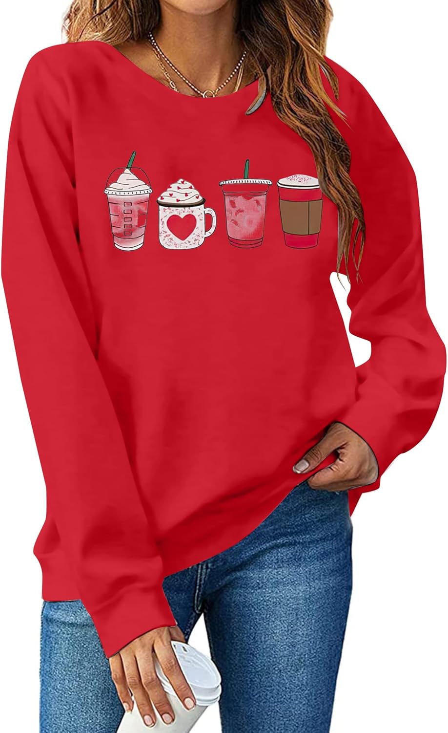 MYHALF Valentines Day Sweatshirts Valentine Shirts: Womens Love Heart Long Sleeve Tops Oversized Patch Crewneck Pullover
